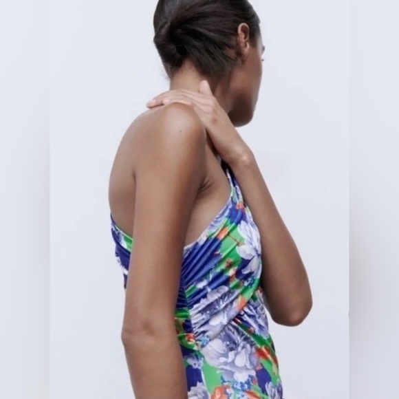 Zara Asymmetric Neckline Ruched Floral Bodysuit Blogger Fave Bold Vibrant Small - Picture 14 of 16